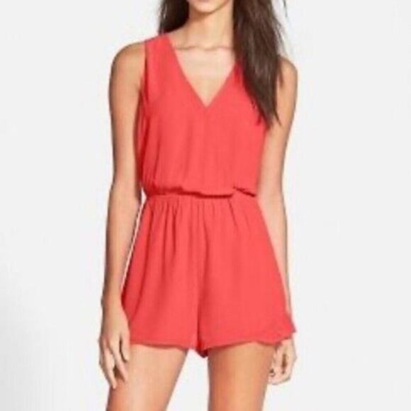 New Revolve ASTR the Label Bright Coral Romper